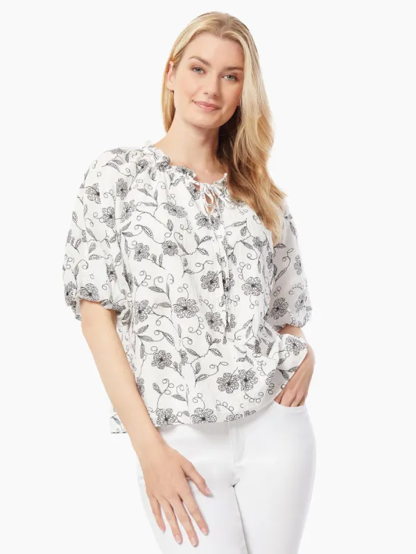 Tie-Neck Puff Sleeve Cotton-Blend Peasant Blouse sold by Jones New York