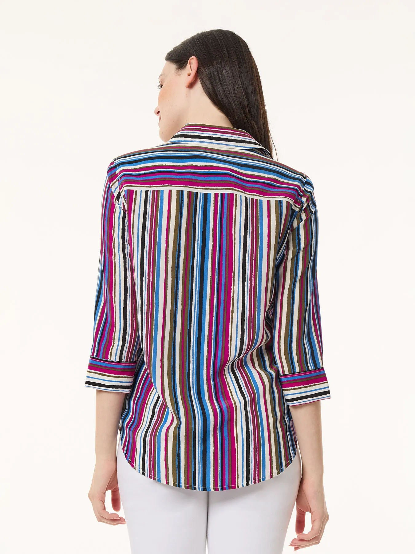 Petite Striped Button Front Collared Shirt, Crepe de Chine sold by Jones New York product image thumbnail 3