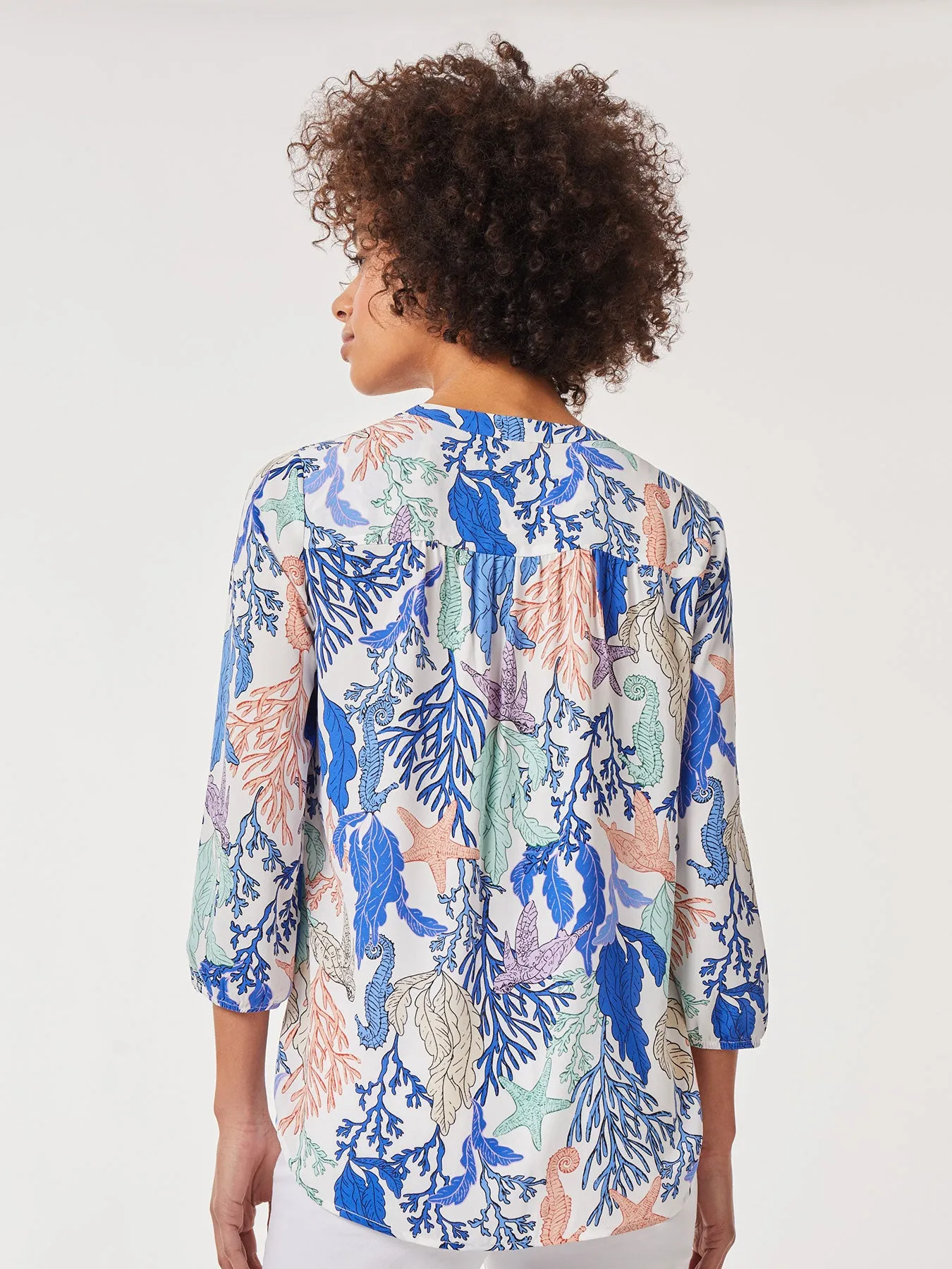 Printed V-Neck Pleated Kelly Blouse sold by Jones New York product image thumbnail 4