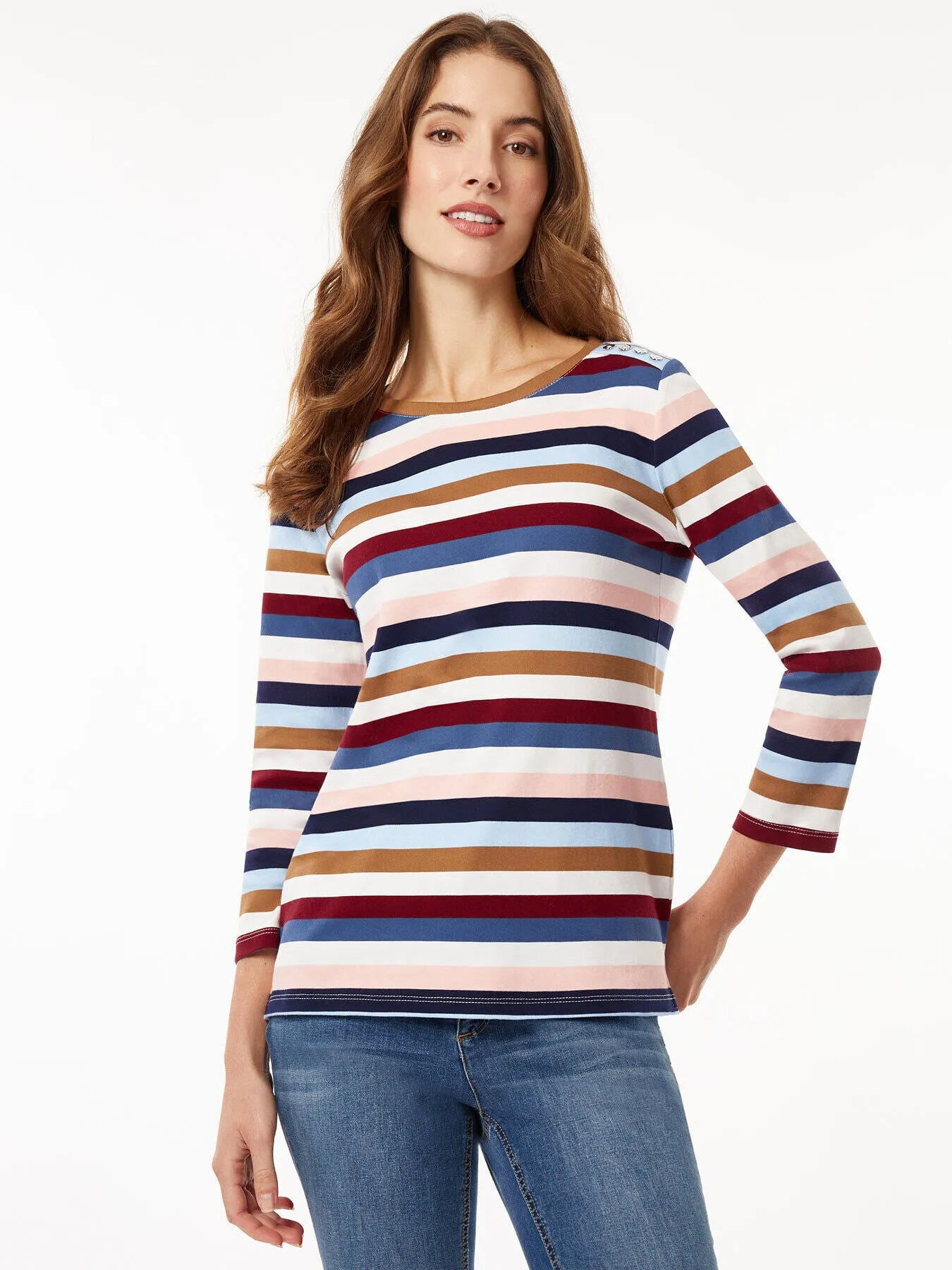 Stripe Button Shoulder Top sold by Jones New York