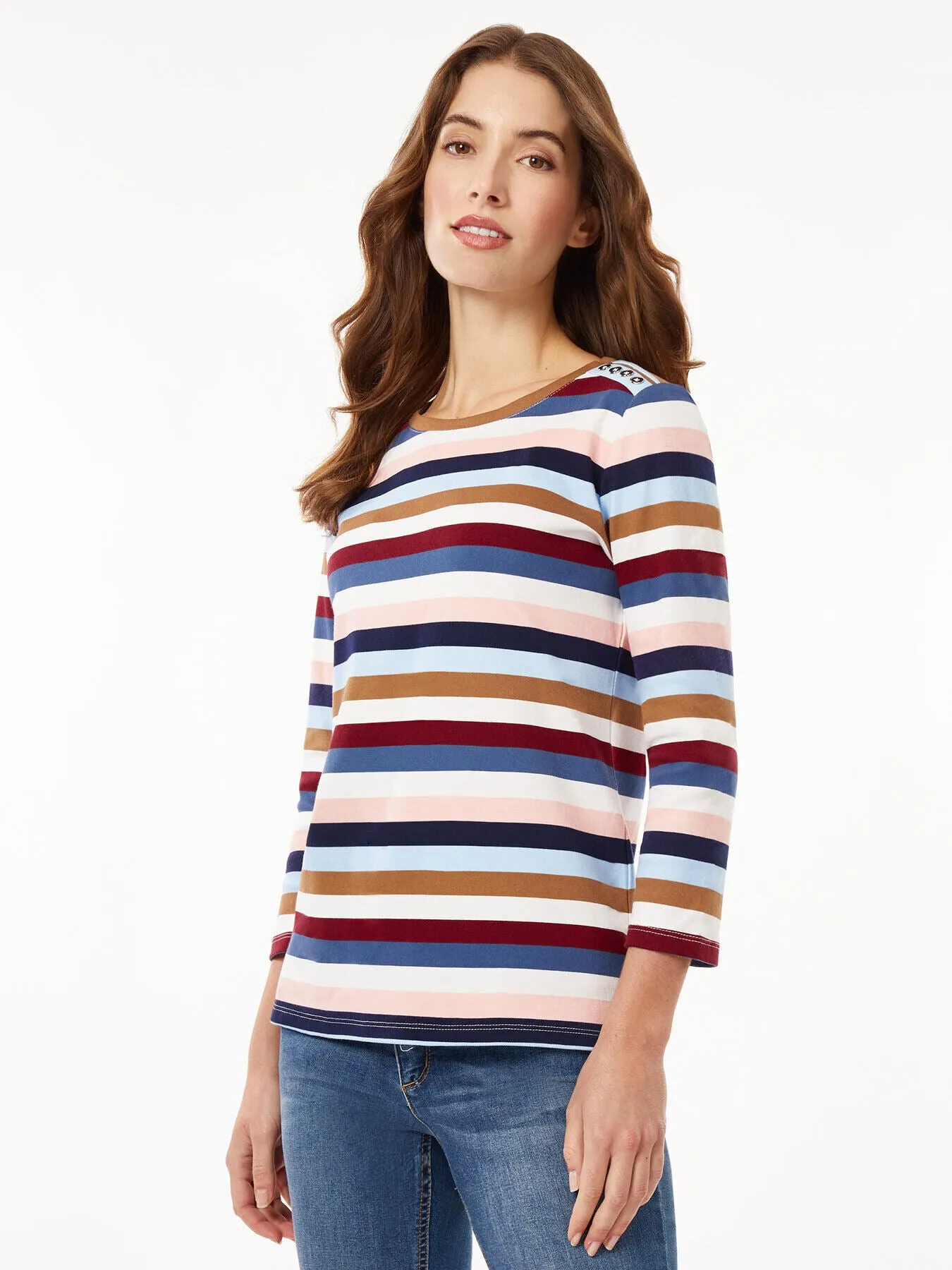 Stripe Button Shoulder Top sold by Jones New York product image thumbnail 2