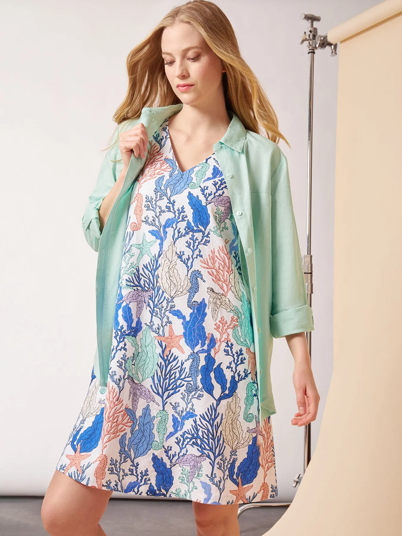 Printed Linen Trapeze Dress sold by Jones New York product image thumbnail 5