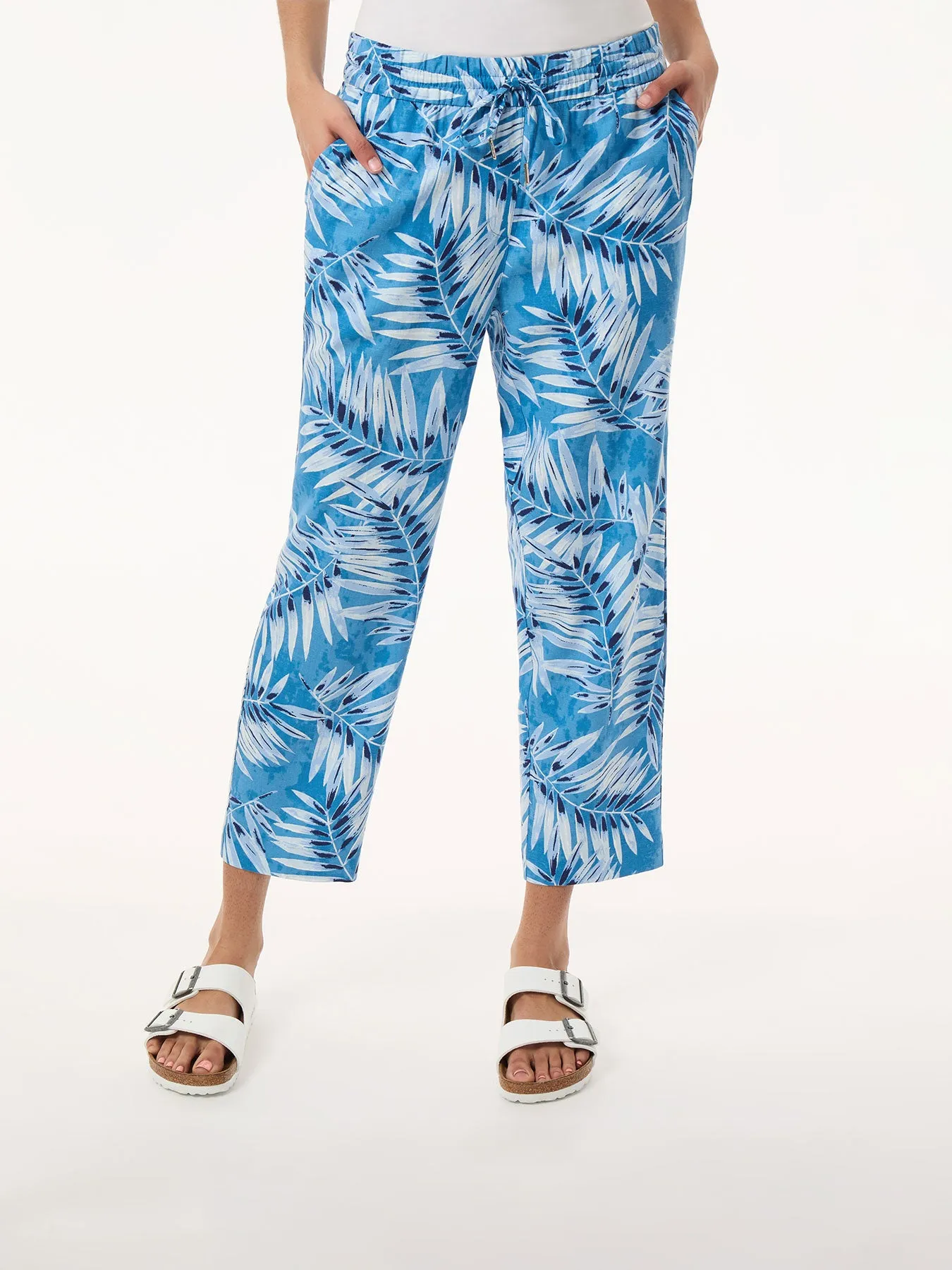Pull On Drawstring Cropped Trouser, Printed Linen Blend sold by Jones New York