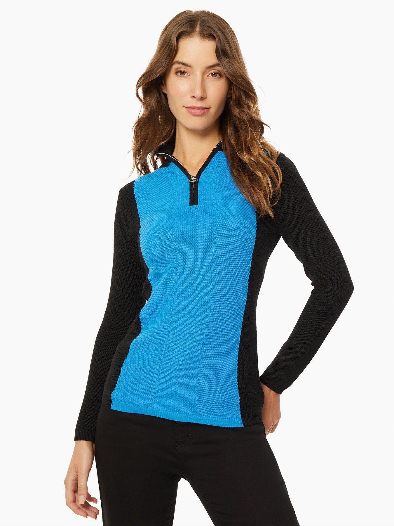 Two-Tone Quarter-Zip Ribbed Sweater sold by Jones New York