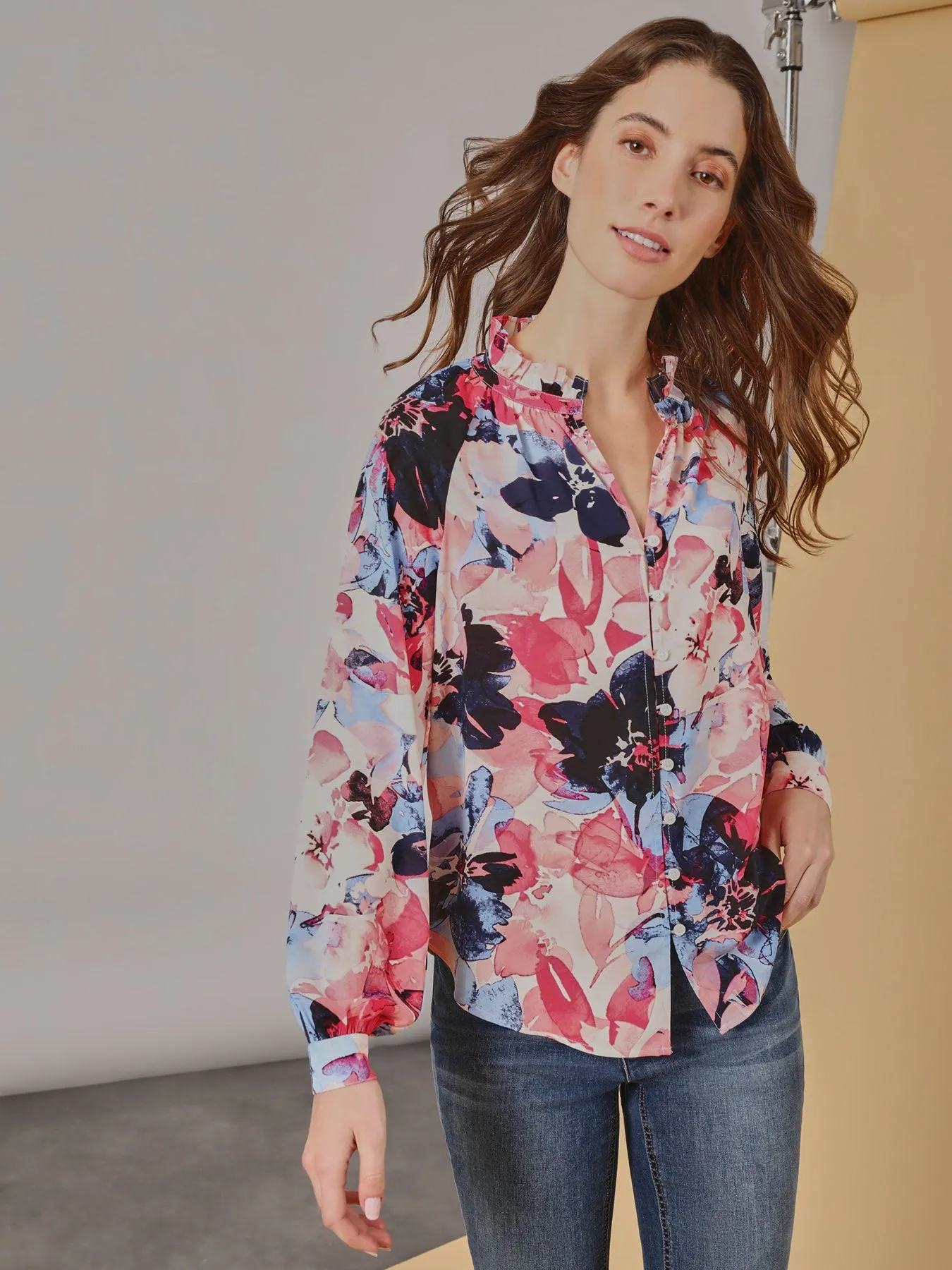 Plus Size Ruffle Neck Puff Sleeve Peasant Blouse sold by Jones New York product image thumbnail 2