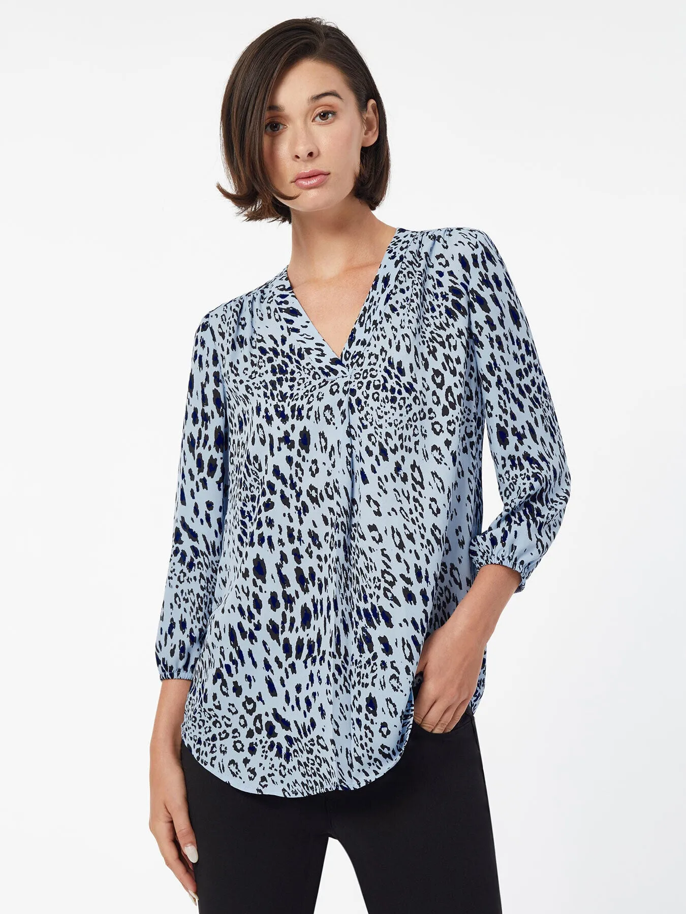 Printed V-Neck Pleated Kelly Blouse sold by Jones New York