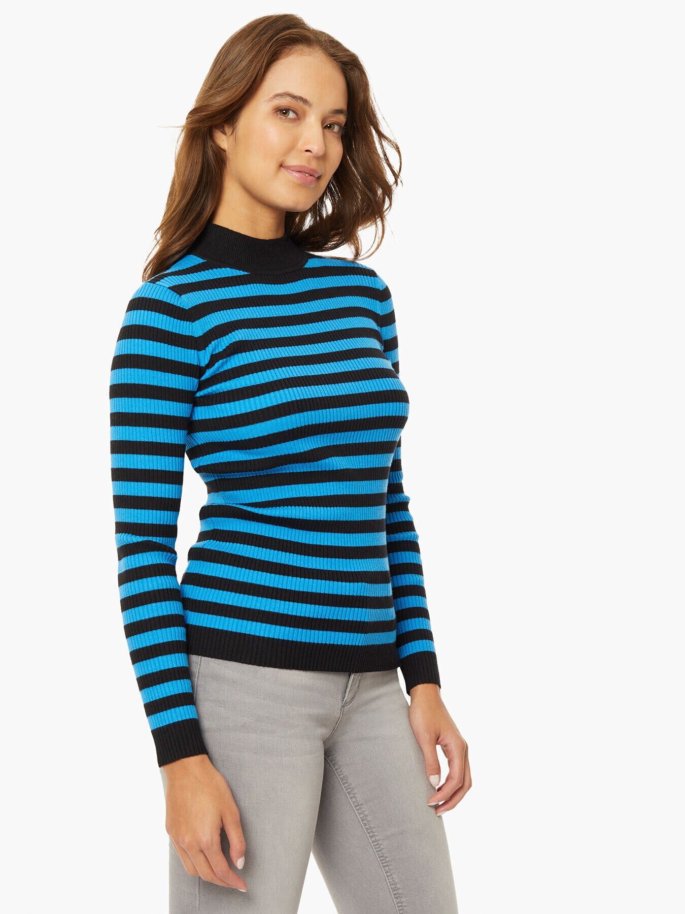 Striped Mock Neck Ribbed Knit Sweater sold by Jones New York product image thumbnail 2