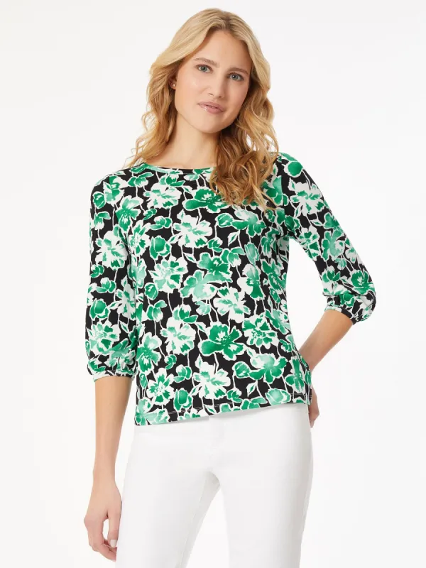 Puff Sleeve Printed Moss Crepe Top sold by Jones New York