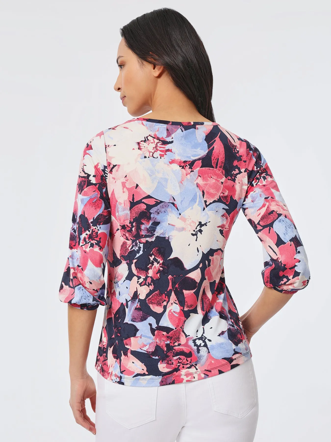 Printed Moss Crepe Puff Sleeve Top sold by Jones New York product image thumbnail 3