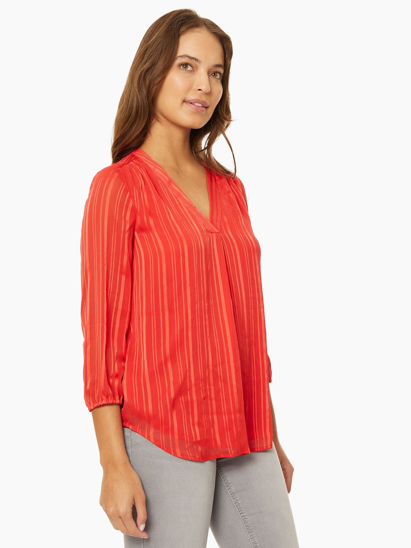 Satin Striped V-Neck Kelly Blouse sold by Jones New York product image thumbnail 2