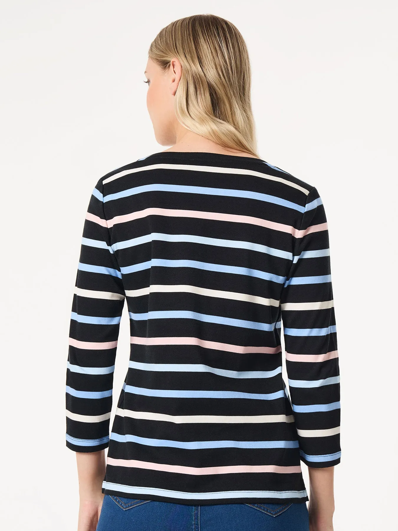 Striped 3/4 Sleeve Button Shoulder Tee sold by Jones New York product image thumbnail 3