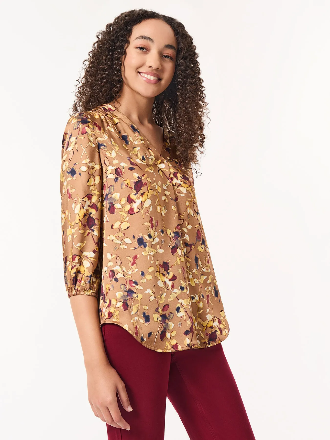 Printed V-Neck Pleated Kelly Blouse sold by Jones New York product image thumbnail 2