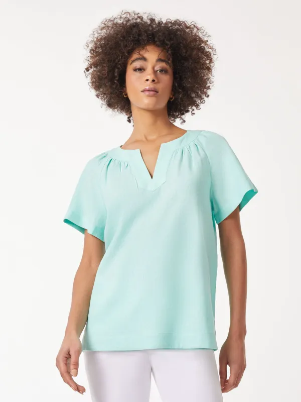 Solid Linen Blend Popover Blouse sold by Jones New York