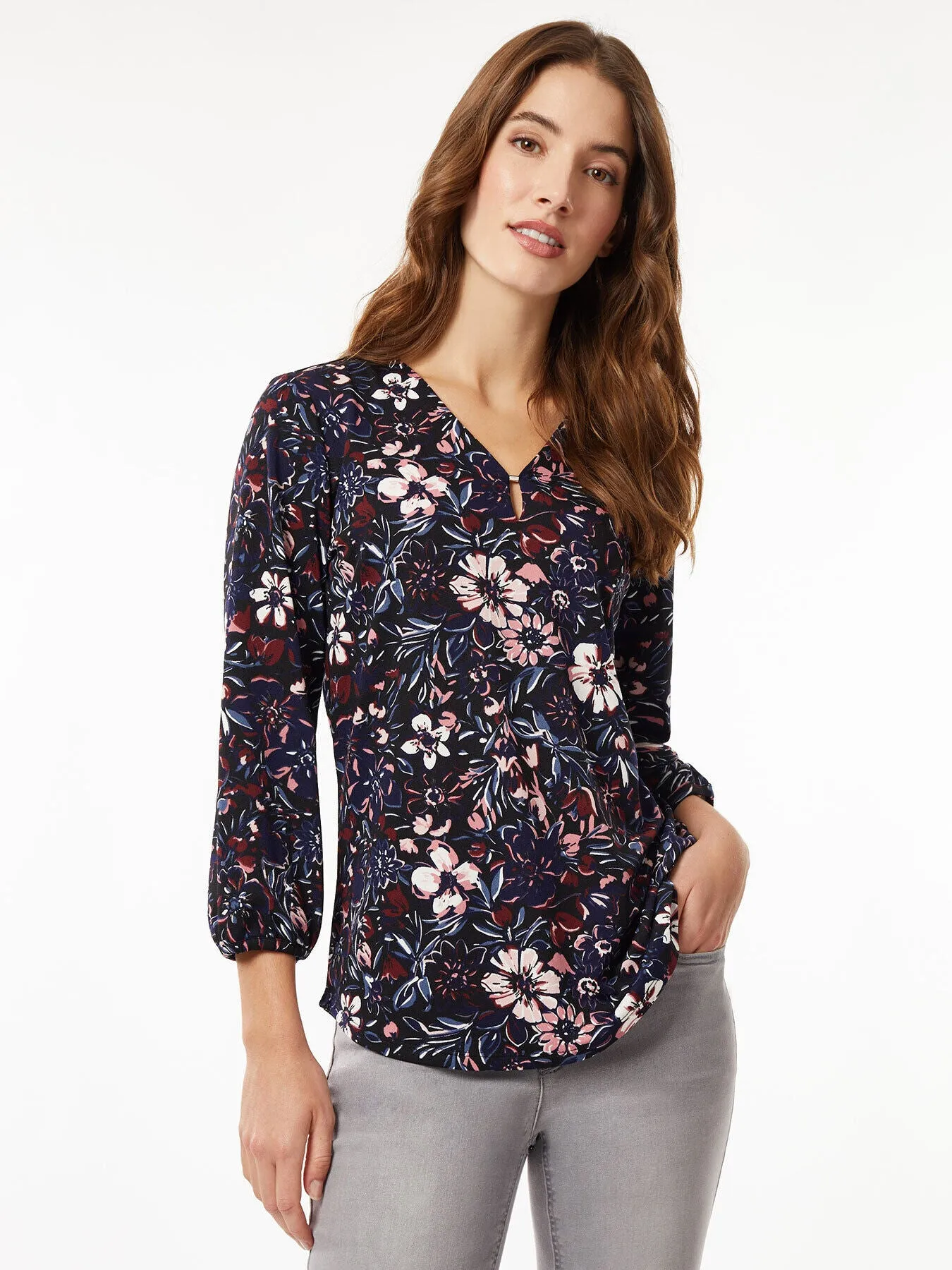 Puff Sleeve Keyhole Neckline Moss Crepe Blouse sold by Jones New York