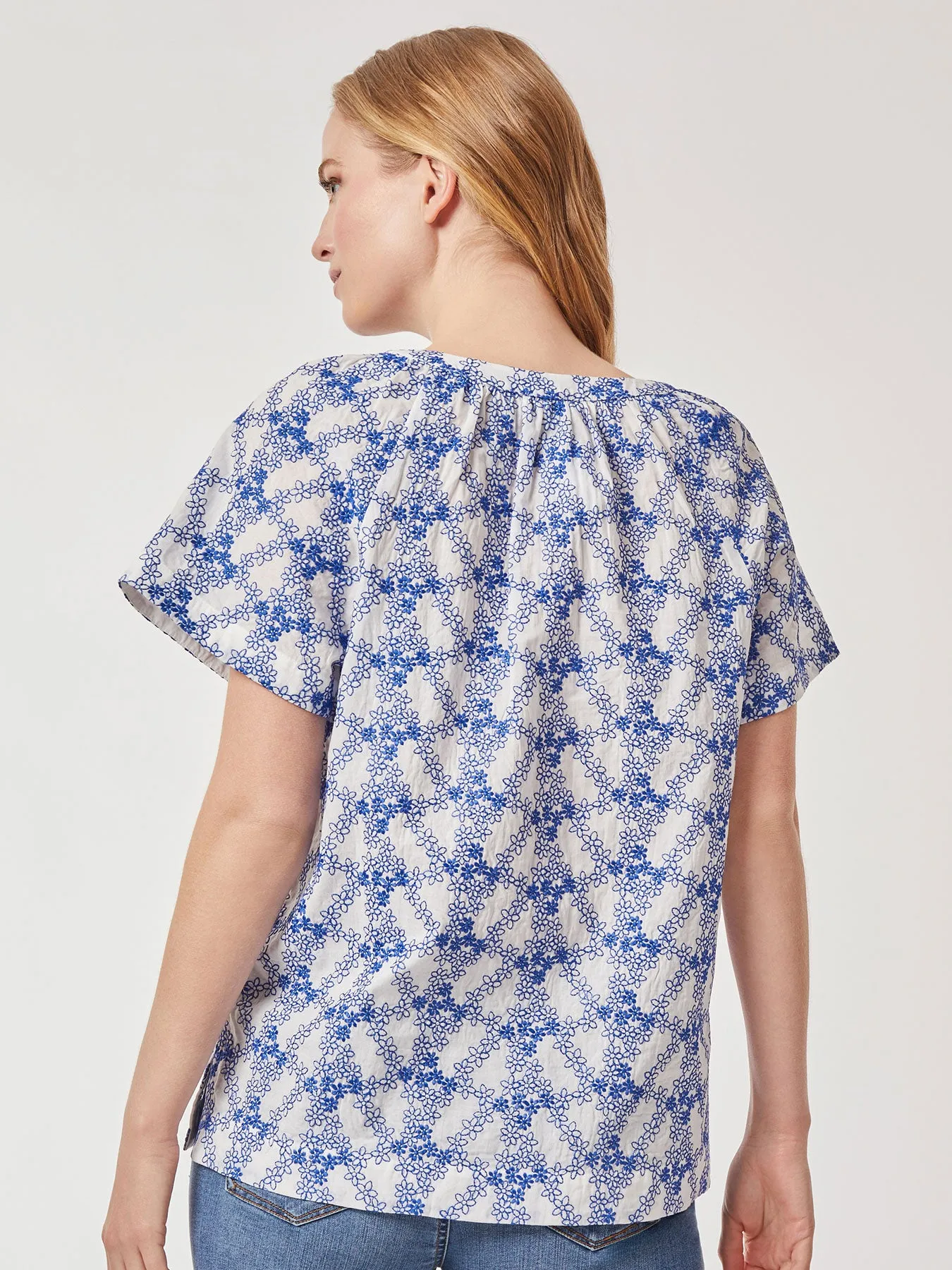 Popover Floral Embroidery Short Sleeve Blouse sold by Jones New York product image thumbnail 4