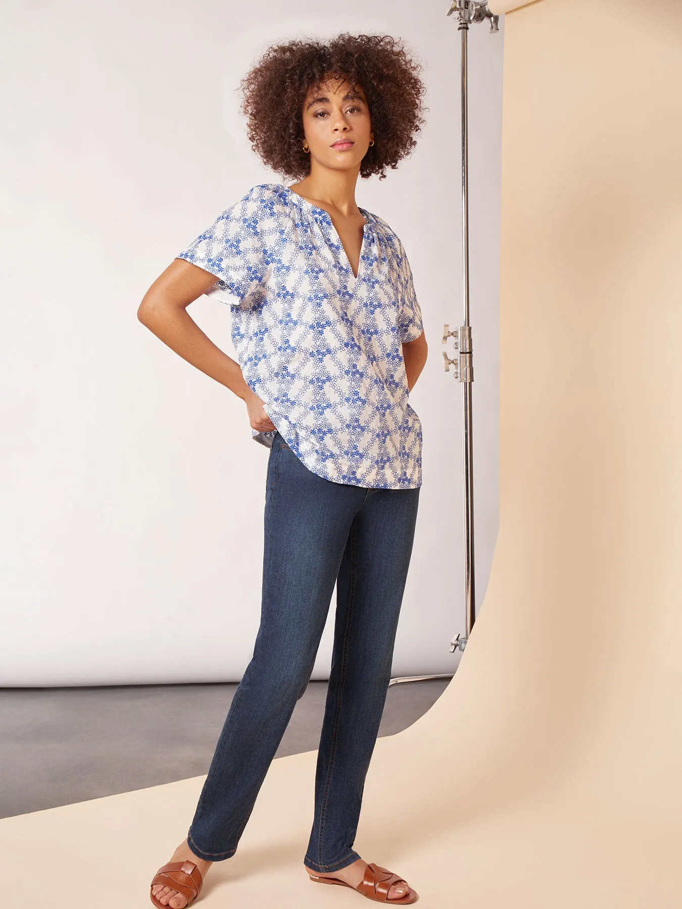 Popover Floral Embroidery Short Sleeve Blouse sold by Jones New York product image thumbnail 5