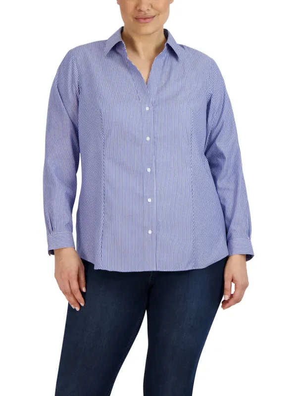 Plus Size Striped Easy-Care Button-Up Shirt sold by Jones New York