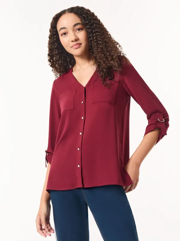 Button-Front Collarless Tunic, Crepe De Chine sold by Jones New York