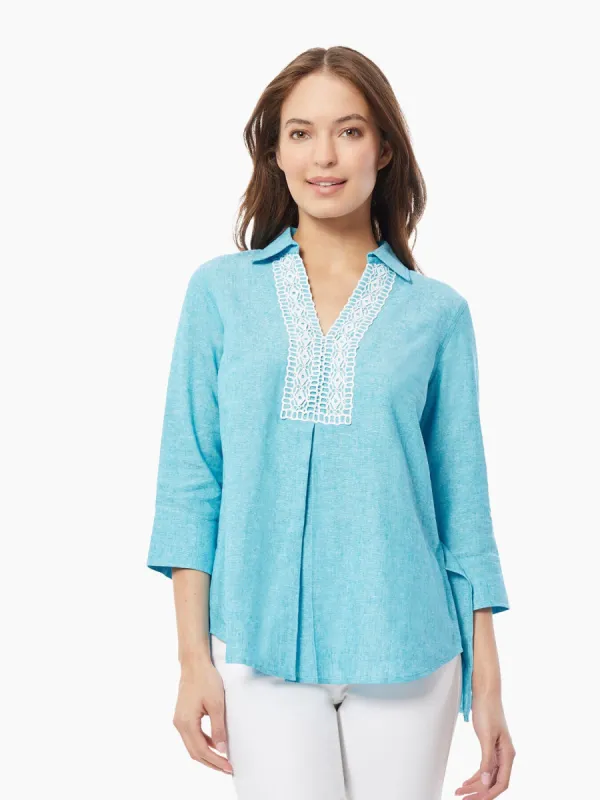 Collared Lace-Front Linen-Blend Blouse sold by Jones New York