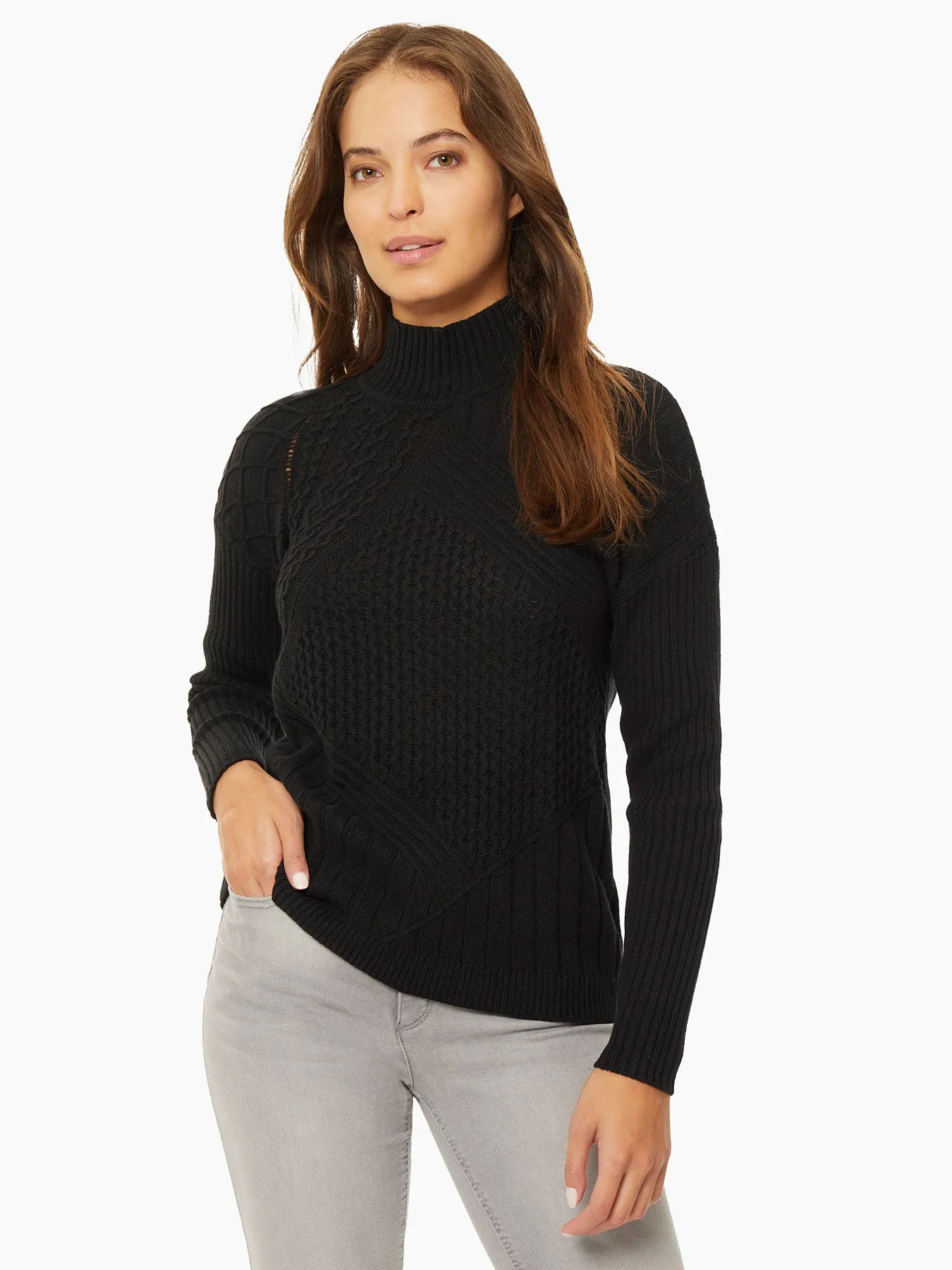Reverse Jersey Multi-Stitch Mock Neck Sweater sold by Jones New York