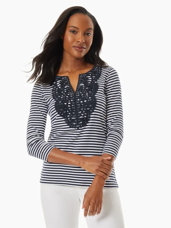 3/4 Sleeve Lace Placket Top sold by Jones New York