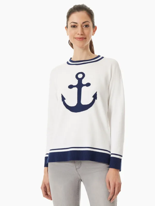 Anchor Jacquard Knit Crew Neck Sweater made by Jones New York