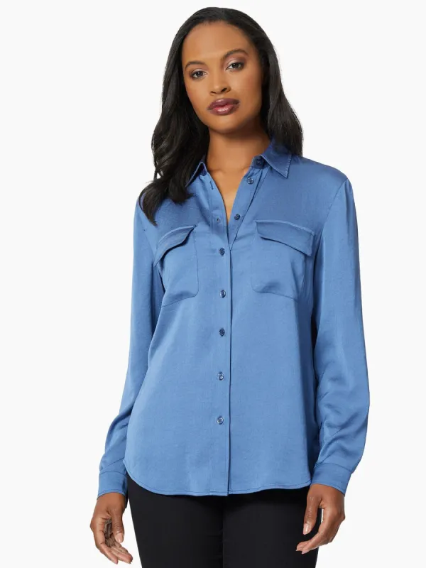 Textured Charmeuse Button-Front Utility Blouse sold by Jones New York
