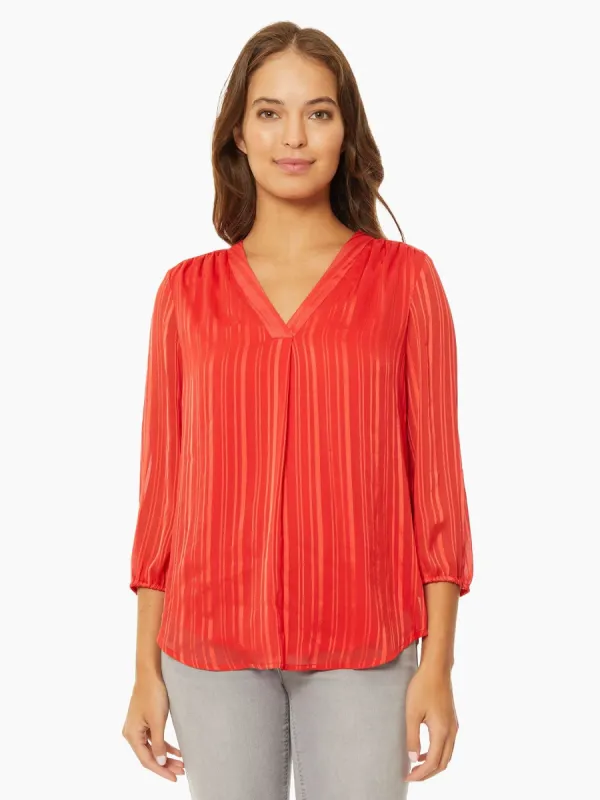 Satin Striped V-Neck Kelly Blouse sold by Jones New York
