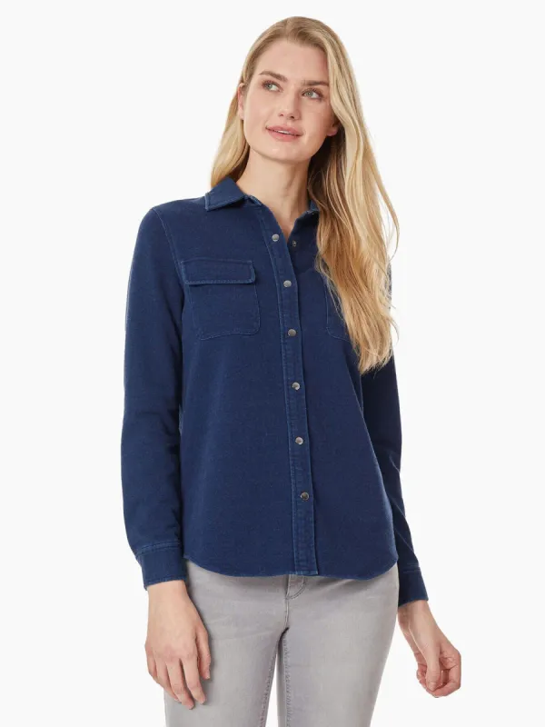 Indigo Rinse Stretch Denim Utility Shirt sold by Jones New York