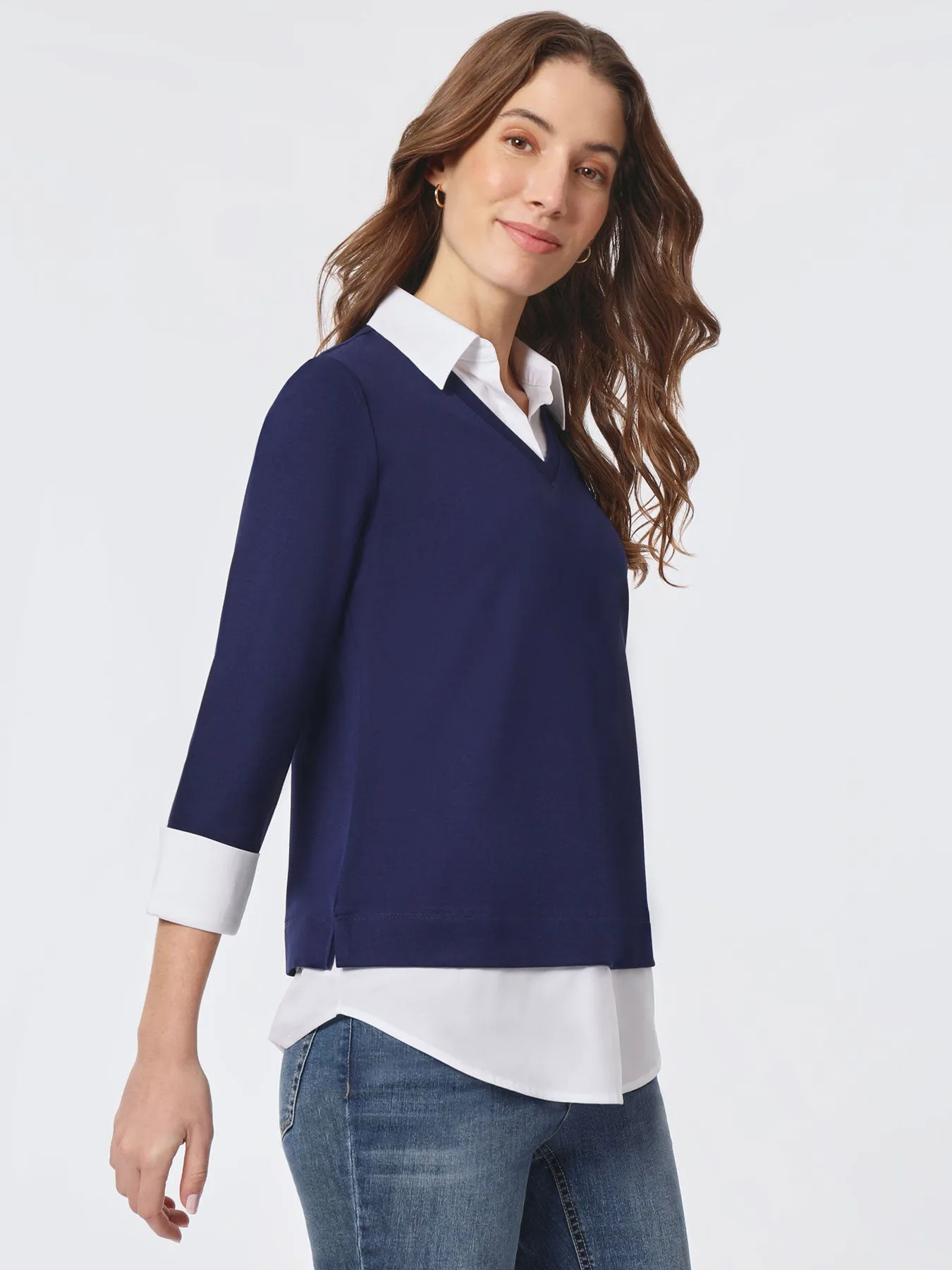 Solid V-Neck Knit Combo Top sold by Jones New York product image thumbnail 2