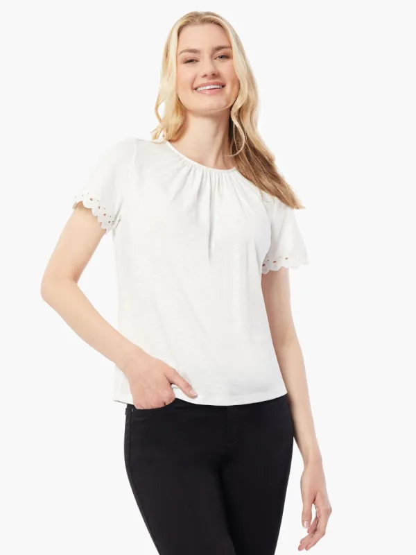 Lace Trim Short Sleeve Slub Knit Top sold by Jones New York