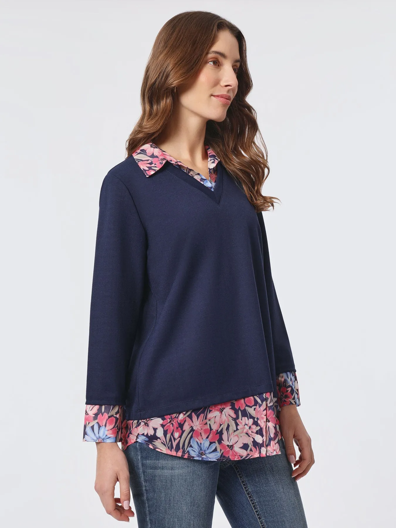 Printed V-Neck Knit Combo Top sold by Jones New York product image thumbnail 2