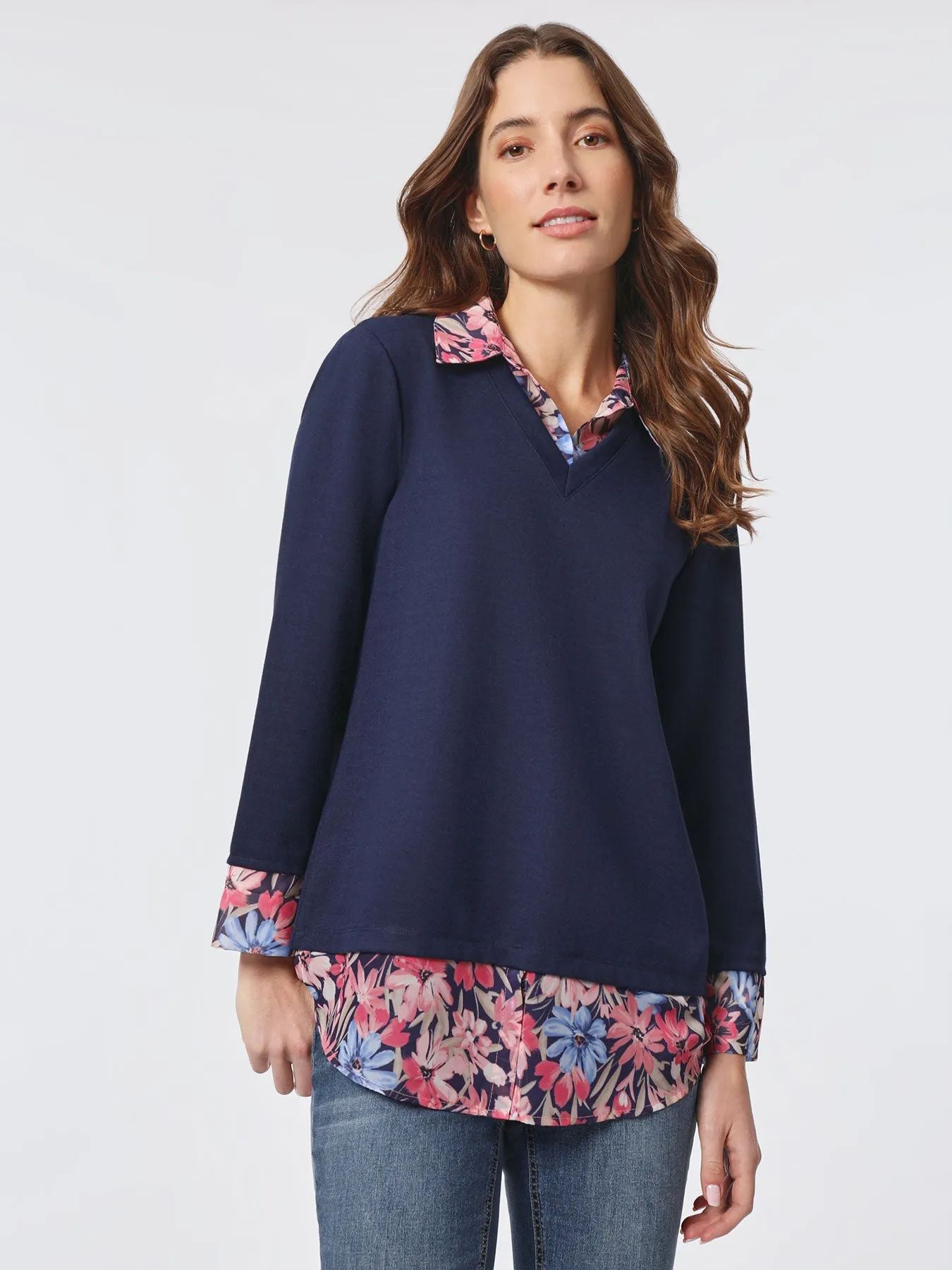 Printed V-Neck Knit Combo Top sold by Jones New York