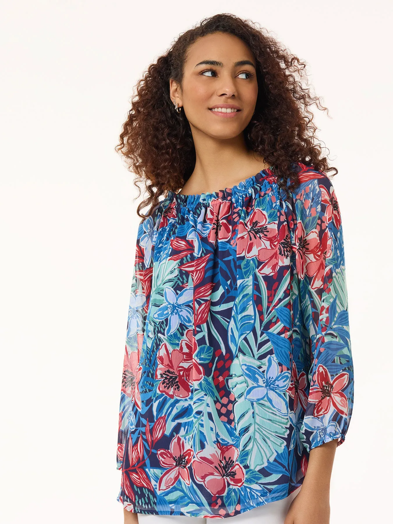 Floral Smocked High Neckline Blouse sold by Jones New York