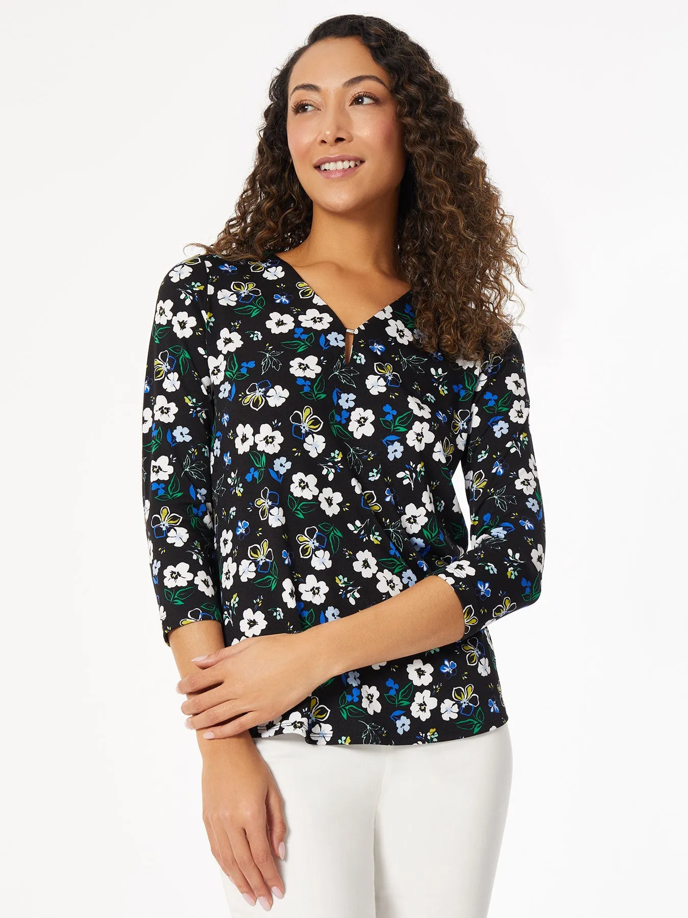 Printed Keyhole Neckline Knit Top sold by Jones New York