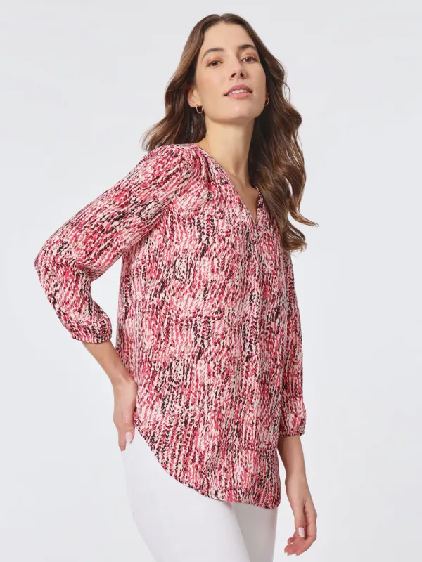 Printed V-Neck Pleated Kelly Blouse sold by Jones New York