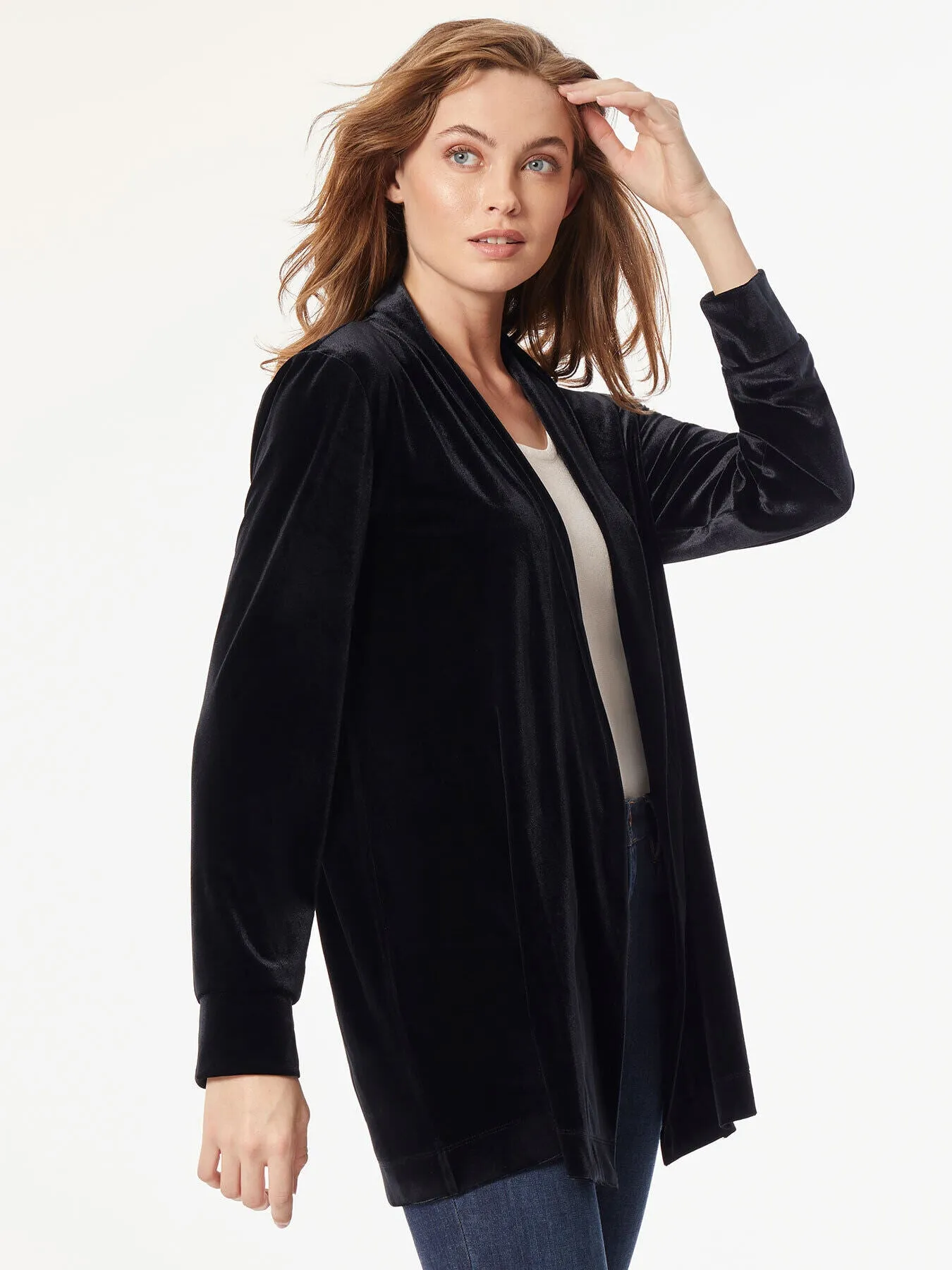 Stretch Velvet Open-Front Cardigan sold by Jones New York product image thumbnail 2