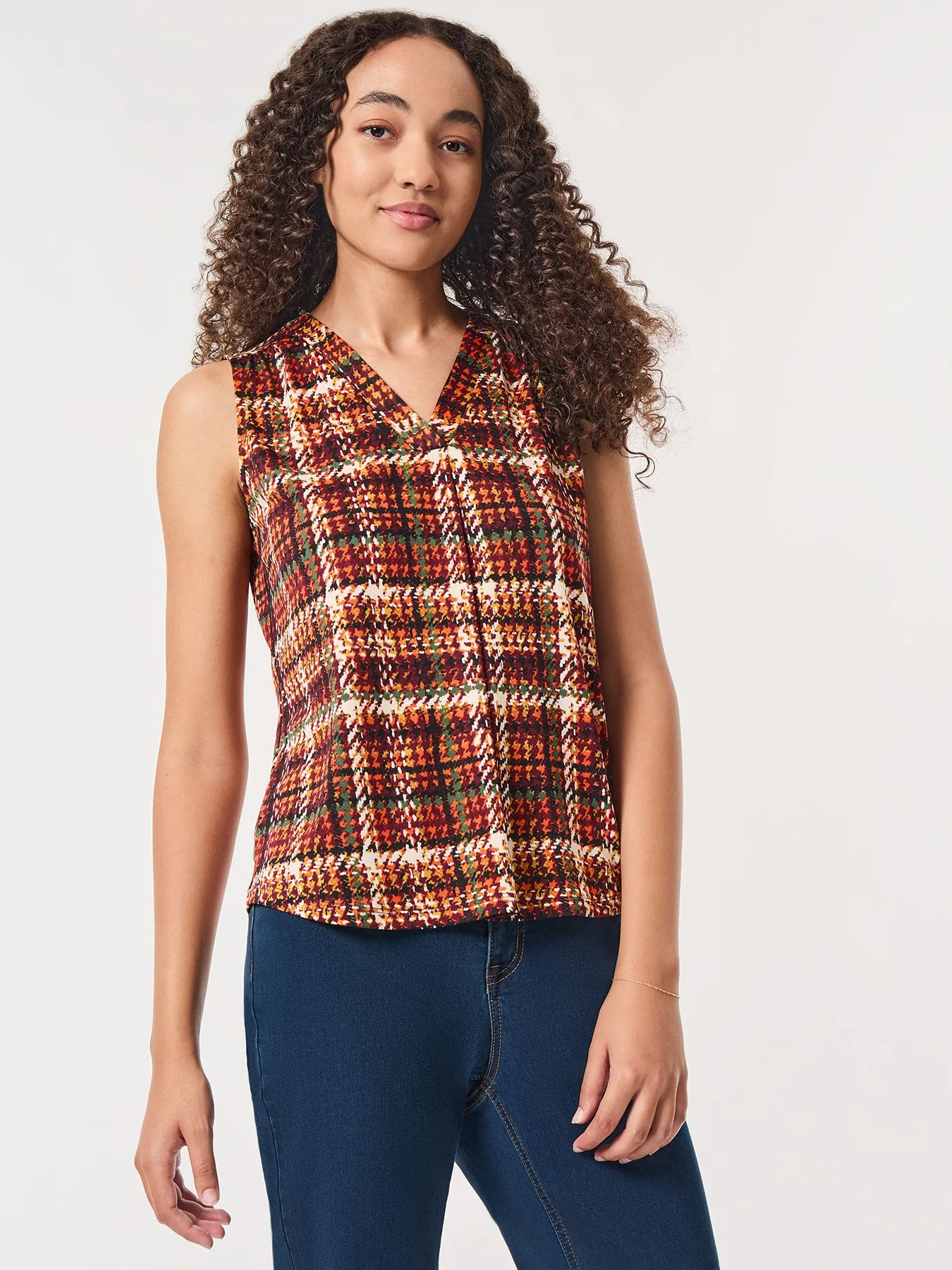 Printed Sleeveless V-Neck Top, Moss Crepe sold by Jones New York