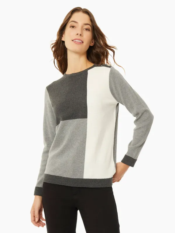 Colorblock Crew Neck Button Detail Sweater made by Jones New York