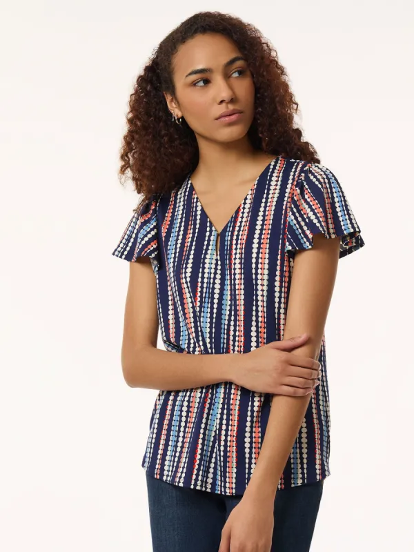 Bell Sleeve Keyhole Top, Printed Moss Crepe sold by Jones New York