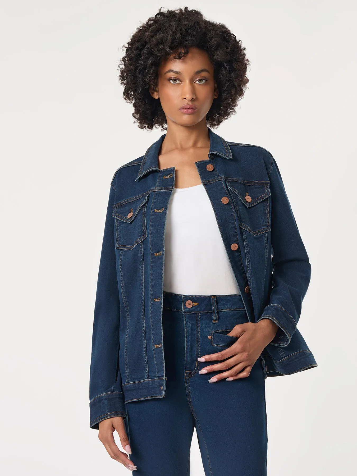 Petite Denim Belted Button-Front Jacket sold by Jones New York product image thumbnail 2