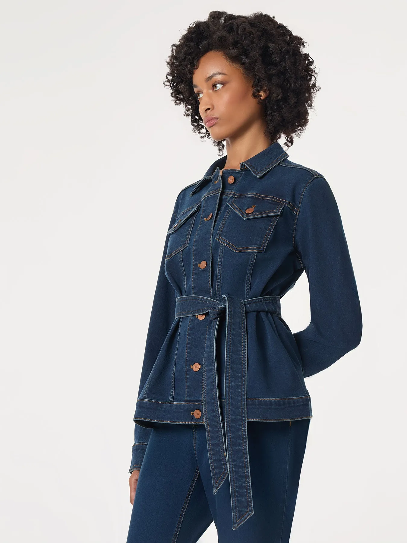 Petite Denim Belted Button-Front Jacket sold by Jones New York product image thumbnail 3