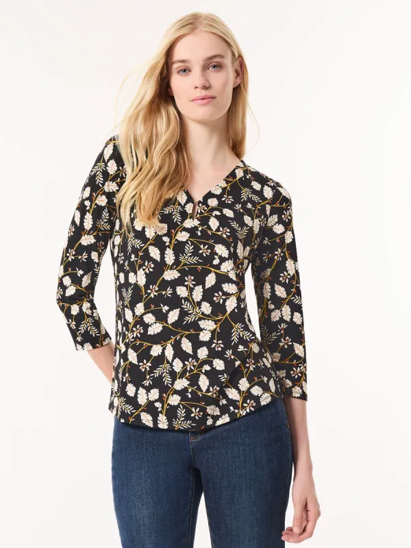 Printed Keyhole Neckline Top, Moss Crepe sold by Jones New York