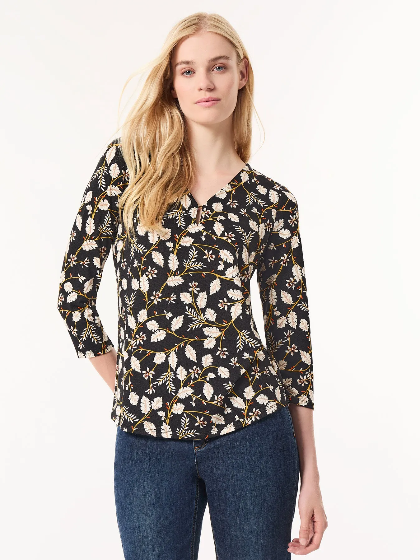 Printed Keyhole Neckline Top, Moss Crepe sold by Jones New York