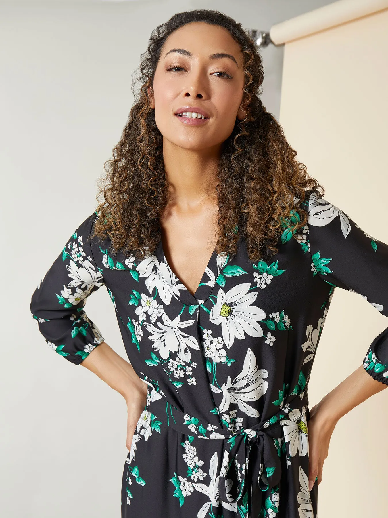 V-Neck Floral Belted Midi Dress sold by Jones New York product image thumbnail 2