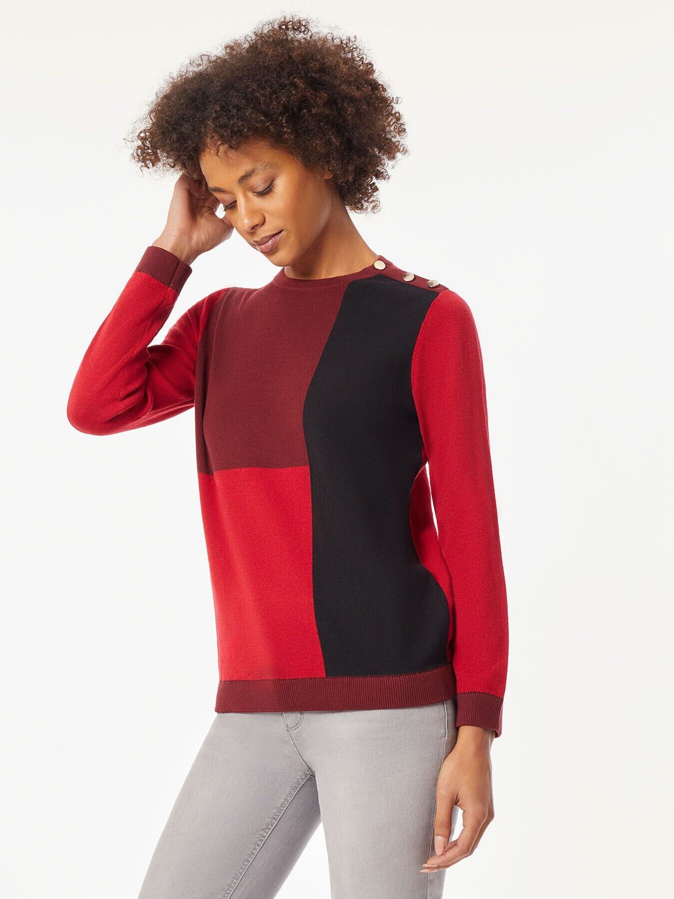 Colorblock Crew Neck Button Detail Sweater sold by Jones New York product image thumbnail 2