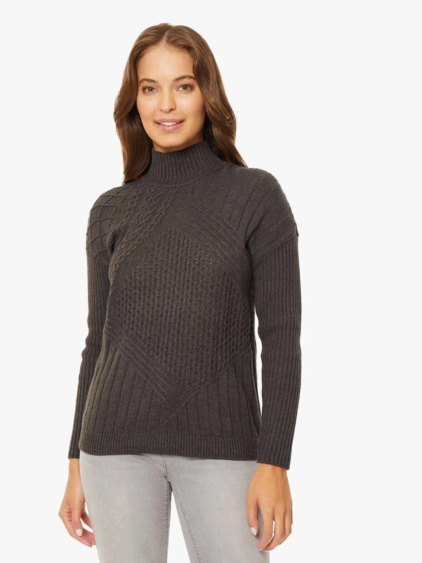 Reverse Jersey Multi-Stitch Mock Neck Sweater sold by Jones New York