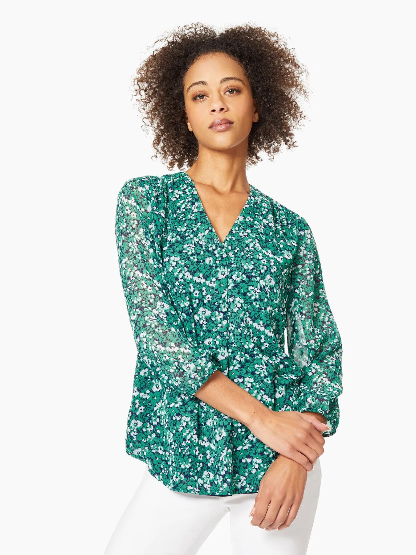 Chiffon V-Neck Kelly Blouse sold by Jones New York