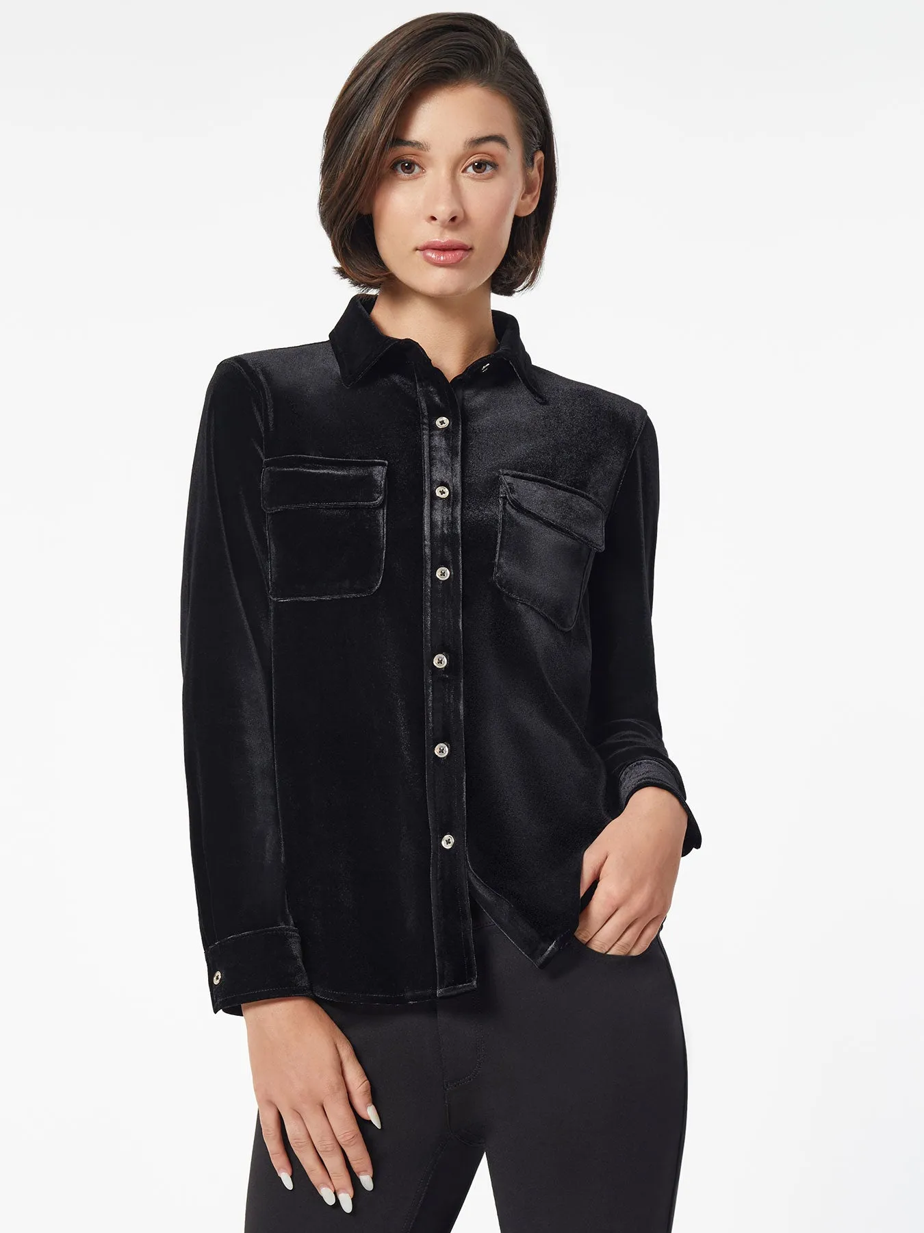 Button-Front Velour Utility Shirt sold by Jones New York