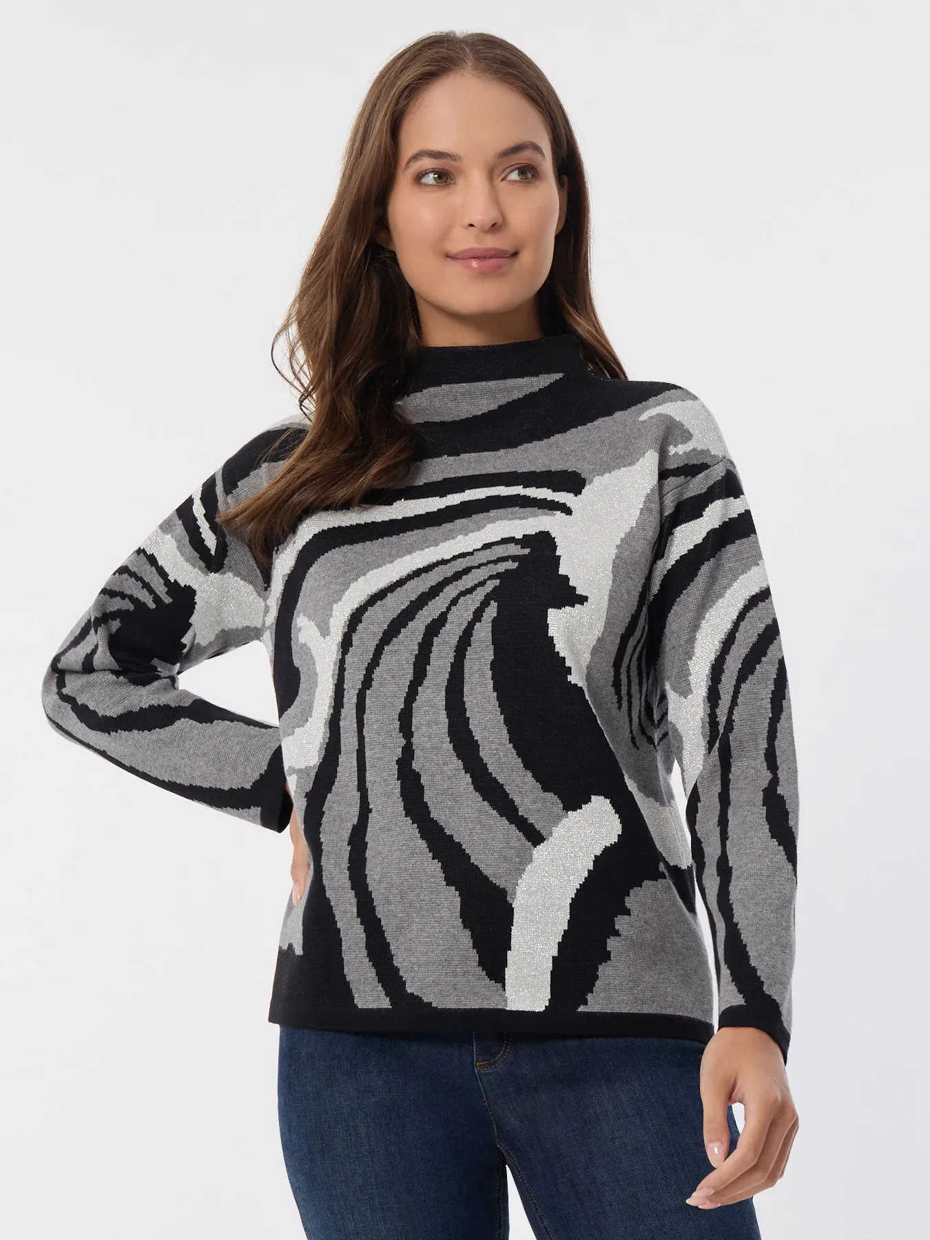 Mock Neck Sparkle Jacquard Sweater sold by Jones New York